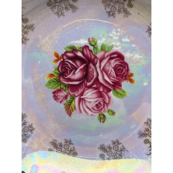 Vintage Gold Coast Iridescent Pearl Lusterware Salad Plate with 7" Pink Rose Des - Picture 5 of 8